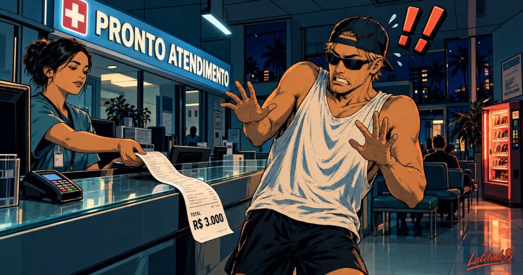 Keith recoiling in alarm at a private ER reception at night as a long printed bill for R,000 slides across the counter