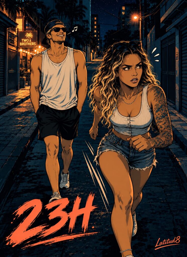 Keith strolls with hands in pockets down an empty Aldeota street at 11pm while Steffany power-walks ahead, wide-eyed